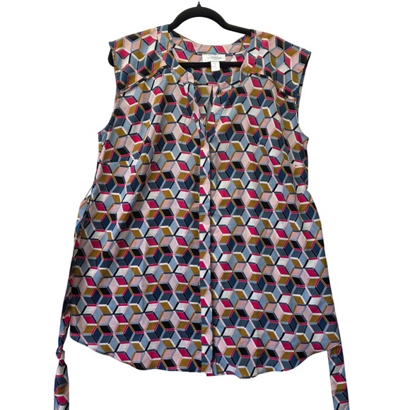 Motherhood Maternity Tops - Motherhood Maternity Womens Large Pink Geometric Cube Print Sleeveless Tie‎ Top
